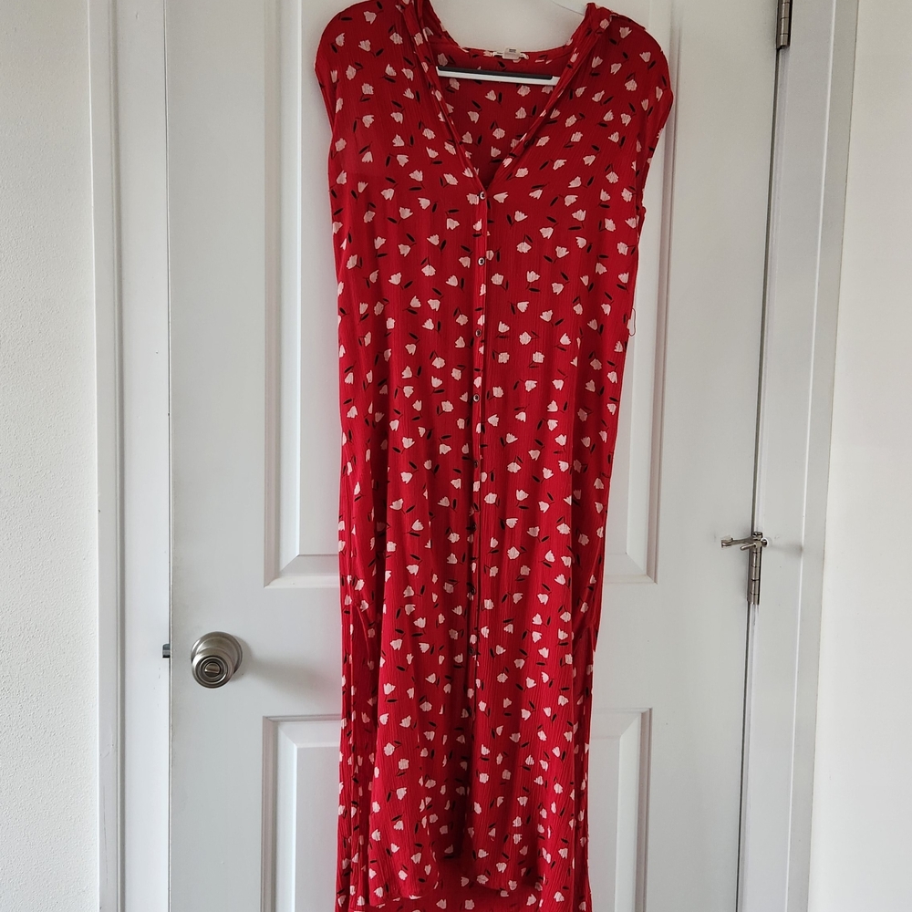 Red Floral Print Billabong Sleeveless Maxi Dress Size M. - Picture 5 of 11